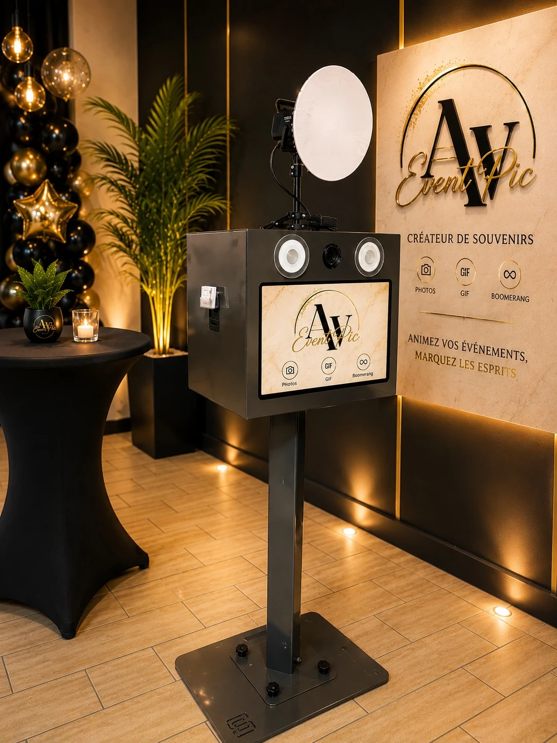 Borne photobooth métal Event Pic dans un décor premium